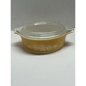 Vintage Pyrex Butterfly Gold Casserole Dish 471 With Lid 1 Pint
